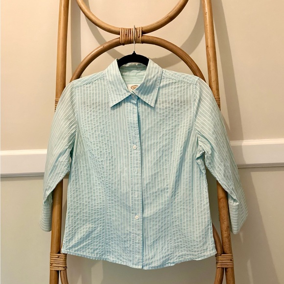 Talbots Aqua and White Striped Blouse - Picture 1 of 3